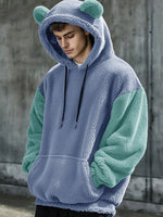 Load image into Gallery viewer, Mens Bear Ear Color Block Patchwork Long Sleeve Hoodie SKUK82407
