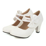 Load image into Gallery viewer, Bow Round Toe Mary Jane Chunky Heel Pumps
