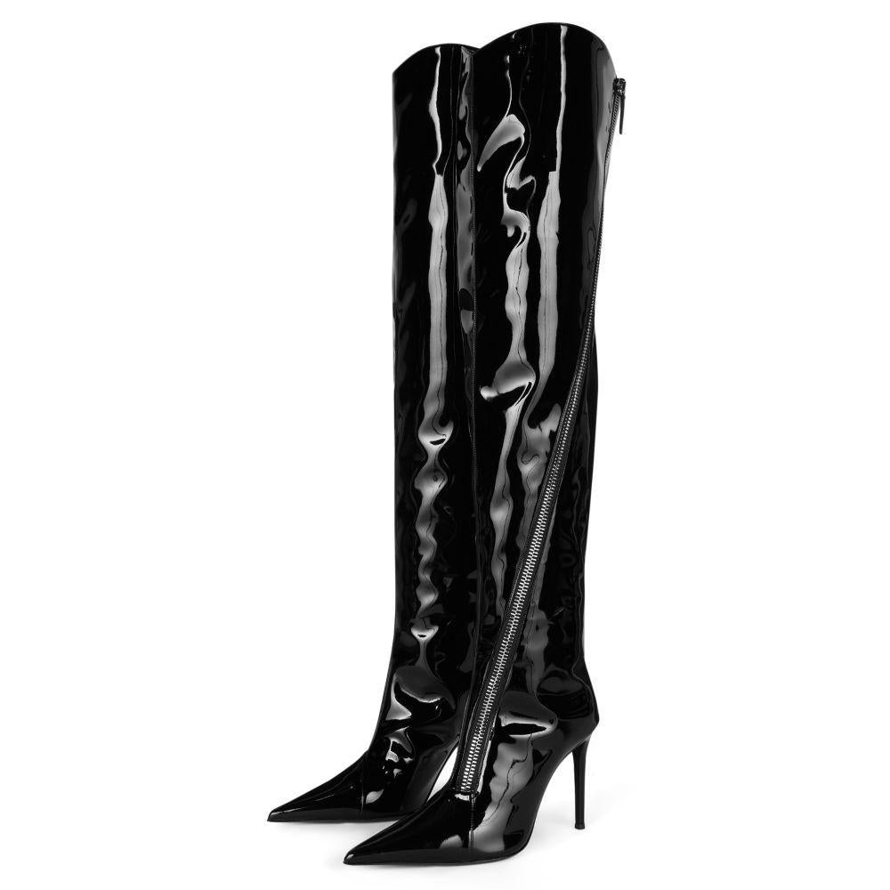 Patent Leather Zipper Over The Knee Stiletto Boots