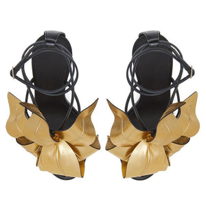 Flower Round Toe Ankle Strap Stiletto Sandals