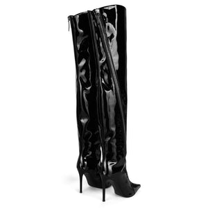 Patent Leather Zipper Over The Knee Stiletto Boots