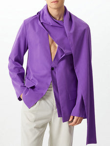 Mens Collarless Design Shawl Long-Sleeve Blazer SKUK78582