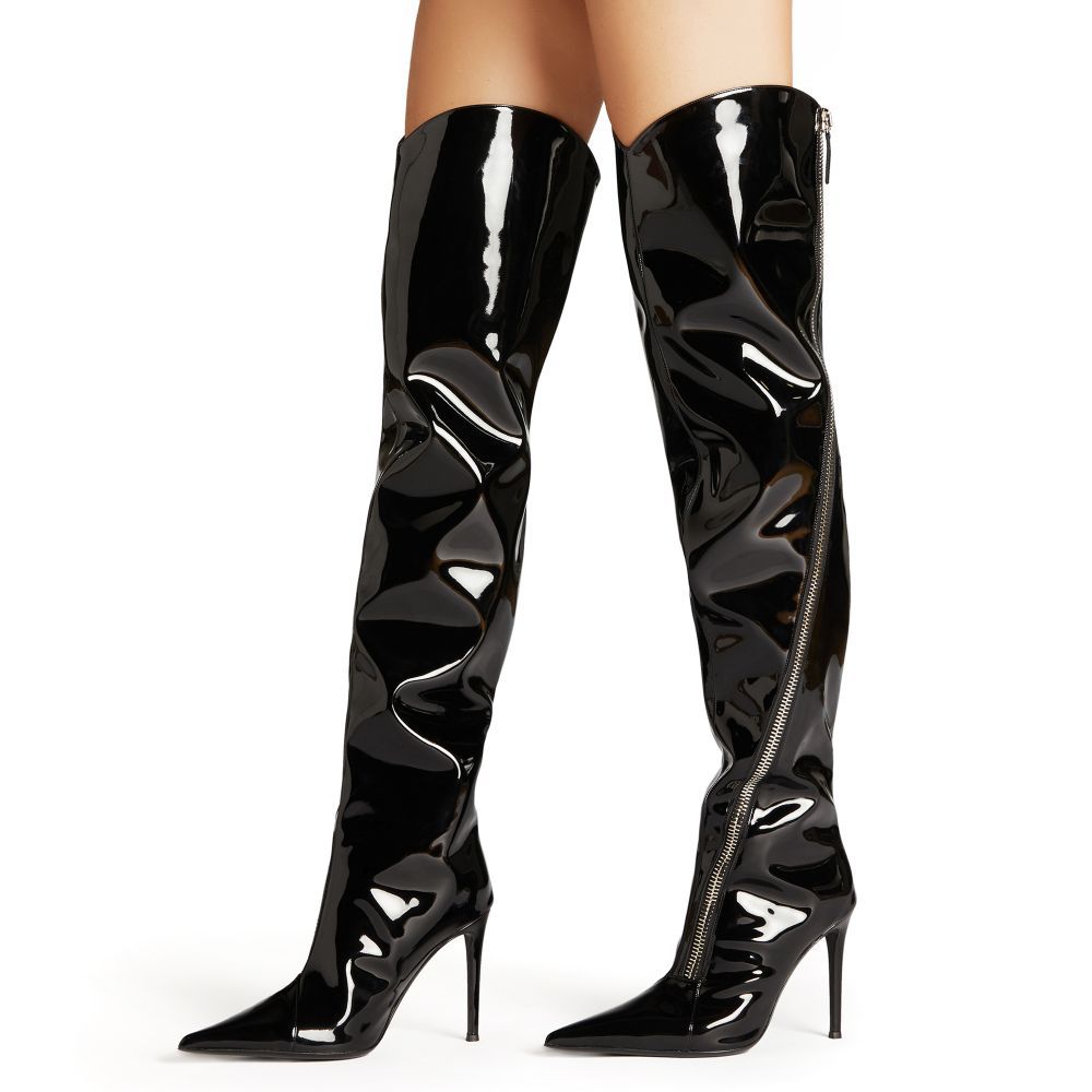 Patent Leather Zipper Over The Knee Stiletto Boots