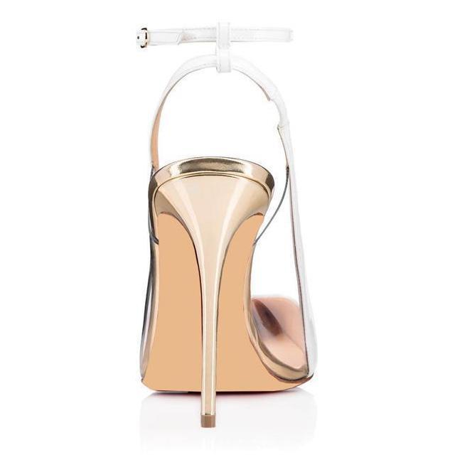 Pointed Toe Clear Ankle Strap Slingback Pumps