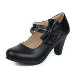 Load image into Gallery viewer, Bow Round Toe Mary Jane Chunky Heel Pumps
