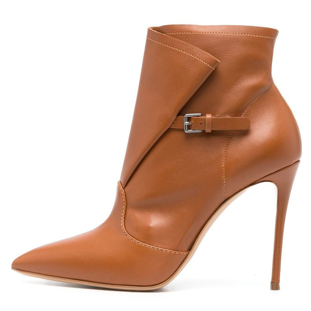 Pointed Toe Buckle Strap Stiletto Ankle Boots