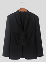 Load image into Gallery viewer, Mens Mesh Patchwork Cinched Waist Long Sleeve Blazer SKUK81546
