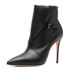 Pointed Toe Buckle Strap Stiletto Ankle Boots