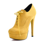 Load image into Gallery viewer, Platform Lace Up Stiletto High Heels Suede Leather Ankle Bootie
