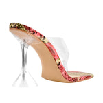 Load image into Gallery viewer, Square Toe Transparent Tapered High Heel Sandals
