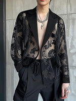 Load image into Gallery viewer, Mens Sheer Lace Patchwork Long-Sleeve T-shirts SKUK81429
