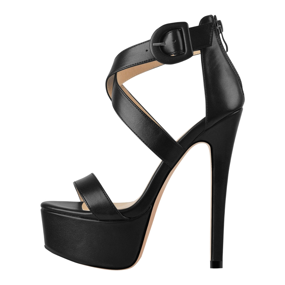 Round Toe Platform Buckle Ankle Strap Stiletto Sandals