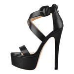 Load image into Gallery viewer, Round Toe Platform Buckle Ankle Strap Stiletto Sandals
