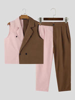 Load image into Gallery viewer, Mens Contrast Color Patchwork Casual Two-Piece Outfit SKUK82208
