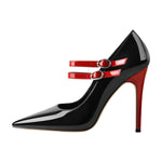 Load image into Gallery viewer, Pointed Toe Buckle Strap Patent Leather Stiletto Pumps
