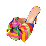 Load image into Gallery viewer, Colour Bow Leather Square Toe High Stiletto Heels Sandals
