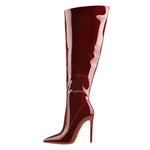 Load image into Gallery viewer, Pointed Toe Patent Side Zipper Knee High Boots
