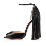 Load image into Gallery viewer, Fringe Decoration Peep Toe High Heel Sandals
