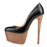 Load image into Gallery viewer, Rounde Toe Platform Wood Grain Stiletto High Heels Pumps
