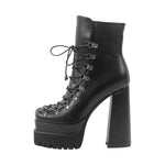 Load image into Gallery viewer, Double Platform Side Zipper Lace-up Ankle Boots
