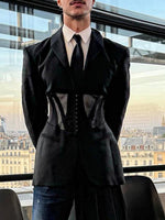 Load image into Gallery viewer, Mens Mesh Patchwork Cinched Waist Long Sleeve Blazer SKUK81546
