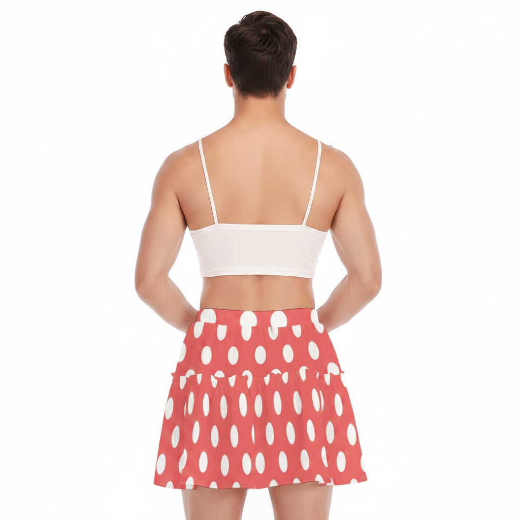 Crossdresser Ruffled Mini Skirt – Polka dot Print Feminizing Skirt for Men