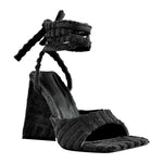 Load image into Gallery viewer, Square Toe Towelling Lace Up Chunky Heel Sandals
