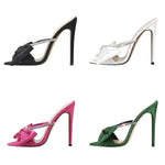 Load image into Gallery viewer, Pointed Toe Bow Rhinestones High Heel Sandals
