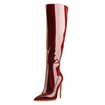 Load image into Gallery viewer, Pointed Toe Patent Side Zipper Knee High Boots
