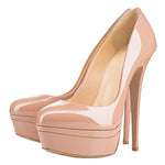 Load image into Gallery viewer, Patent Leather Round Toe Double Platform High Heel Pumps
