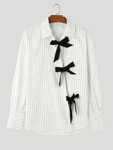 Mens Striped Bow Tie Long Sleeve Shirt SKUK80428