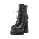 Load image into Gallery viewer, Double Platform Side Zipper Lace-up Ankle Boots
