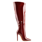 Load image into Gallery viewer, Pointed Toe Patent Side Zipper Knee High Boots
