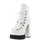 Load image into Gallery viewer, Double Platform Side Zipper Lace-up Ankle Boots
