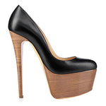 Load image into Gallery viewer, Rounde Toe Platform Wood Grain Stiletto High Heels Pumps
