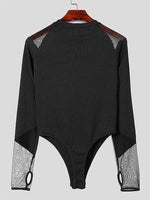 Load image into Gallery viewer, Mens Mesh Patchwork Crew Neck Long Sleeve Bodysuit SKUK82205
