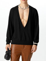 Load image into Gallery viewer, Mens Solid Color Deep V-Neck Long-Sleeve Sweater SKUK78592
