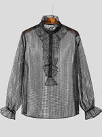 Load image into Gallery viewer, Mens Ruffled Sheer Long Sleeve Shirt SKUK82447
