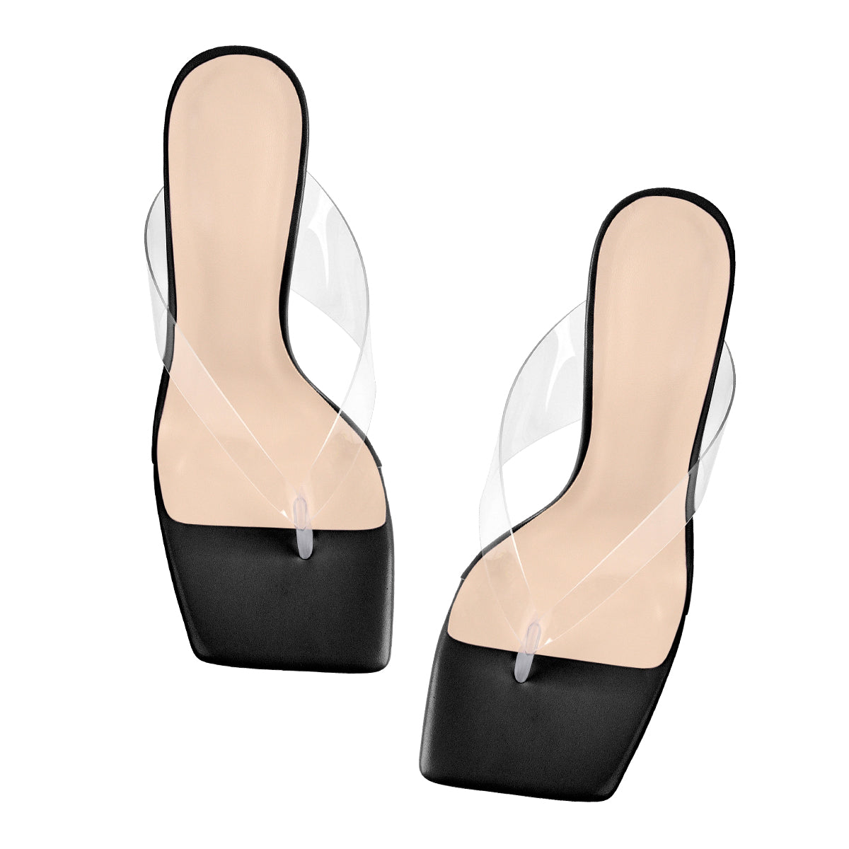 Square Toe Transparent Tapered High Heel Sandals