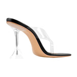 Load image into Gallery viewer, Square Toe Transparent Tapered High Heel Sandals
