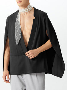 Mens Shawl Design V-Neck Long Sleeve Cloak SKUK78600