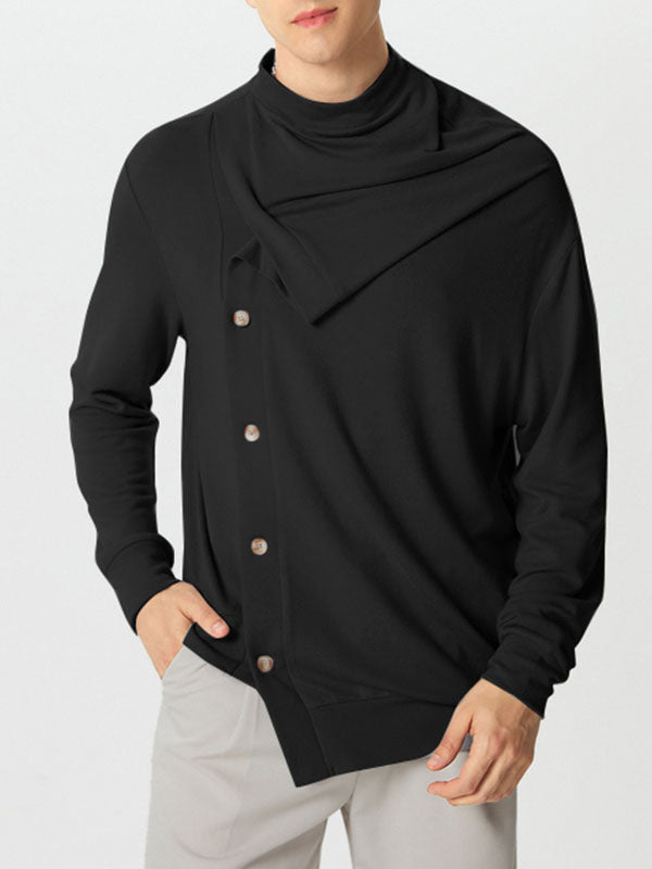 Mens Draped Collar Design Long-Sleeve Sweater SKUK77406