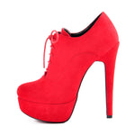 Load image into Gallery viewer, Platform Lace Up Stiletto High Heels Suede Leather Ankle Bootie
