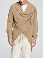 Load image into Gallery viewer, Mens Knitted Fringe Cowl Neck Long Sleeve Cardigan SKUK88160
