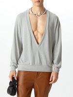 Load image into Gallery viewer, Mens Solid Color Deep V-Neck Long-Sleeve Sweater SKUK78592
