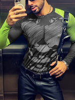 Load image into Gallery viewer, Mens Line Print Color Block Long Sleeve T-Shirt SKUK82211
