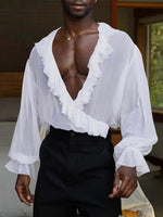 Load image into Gallery viewer, Mens Sheer Ruffle Trim Long Sleeve Shirt SKUK83212
