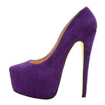 Load image into Gallery viewer, Purple Classic Platform Round Toe Pumps Chunky Heels
