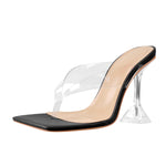 Load image into Gallery viewer, Square Toe Transparent Tapered High Heel Sandals
