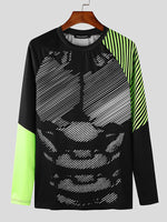 Load image into Gallery viewer, Mens Line Print Color Block Long Sleeve T-Shirt SKUK82211
